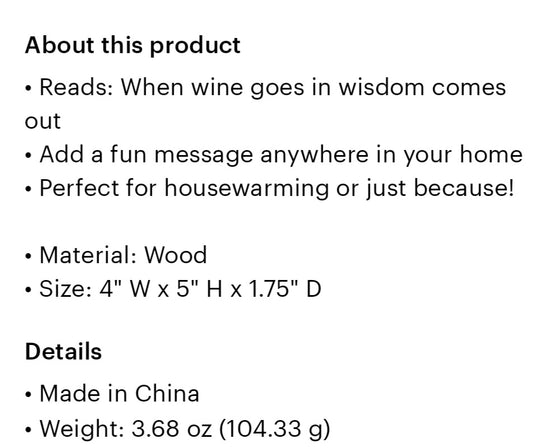 Wine Wisdom Wood Box Sign